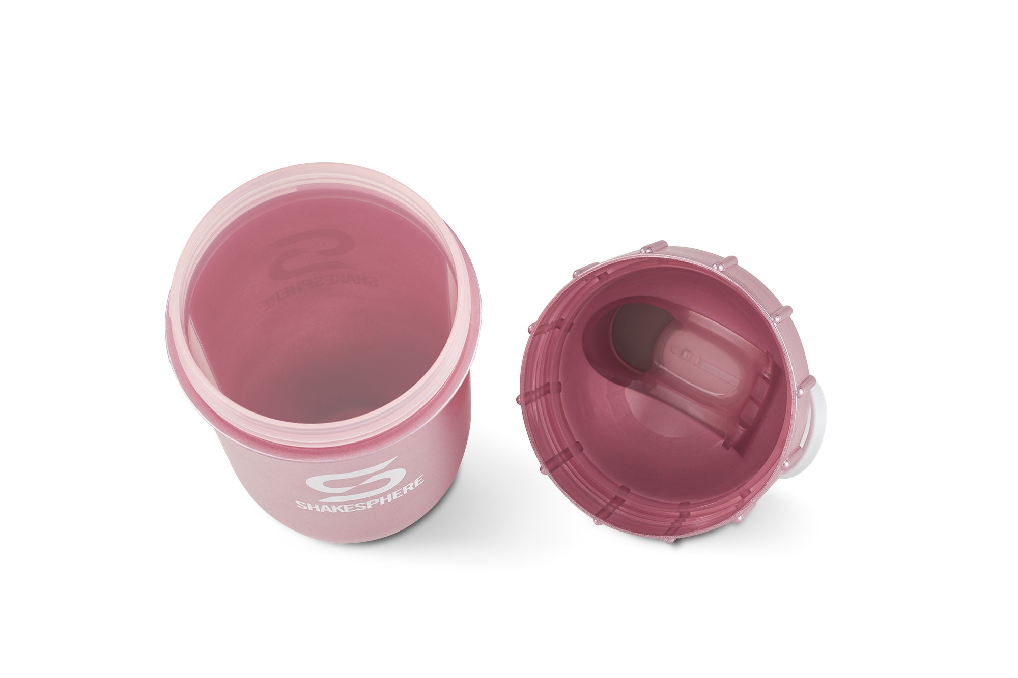 Protein shaker bottle 24.6 Fl Oz ShakeSphere Tumbler View Rose Gold/White Logo/Clear Window