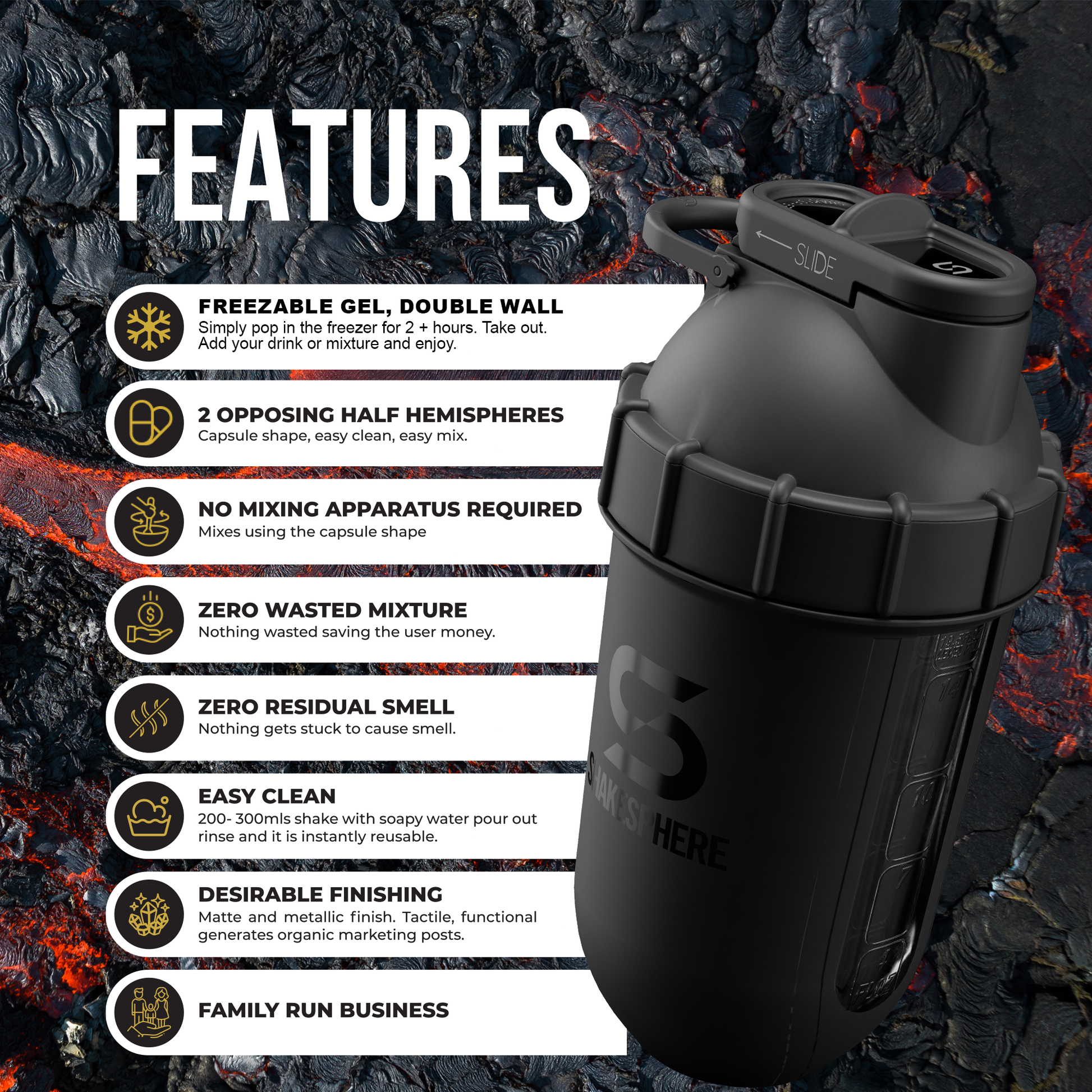 ShakeSphere Tumbler Cooler Shaker Matte Black