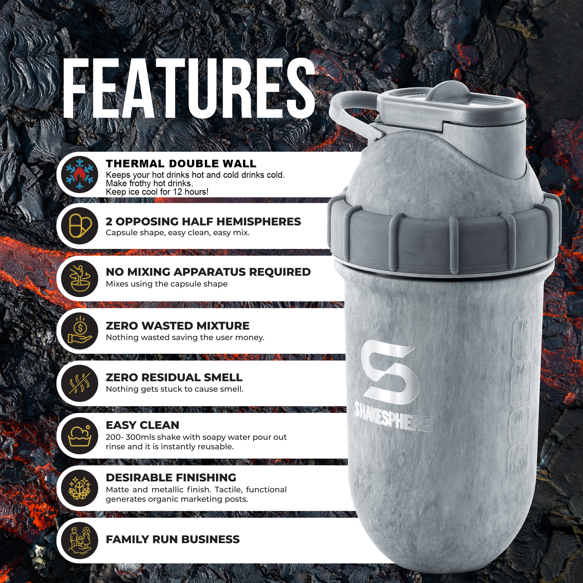Protein shaker bottle 24.6 Fl Oz Double Wall Steel Concrete