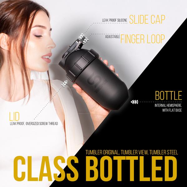 700mls ShakeSphere Tumbler Original Glossy Black/Black Logo - ShakeSphere 