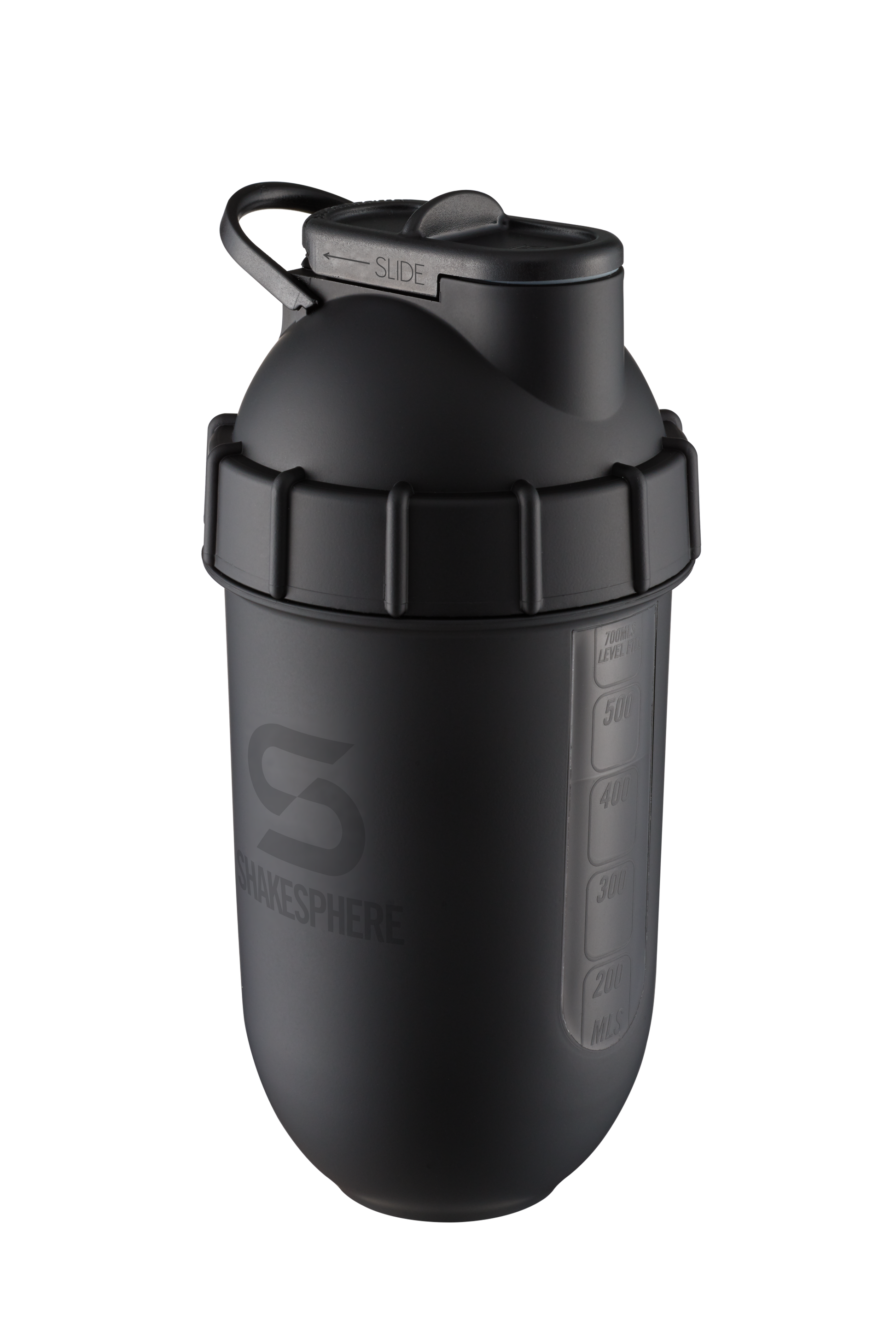 Protein shaker bottle 700mls "Tumbler View" Matte Black/Black Window