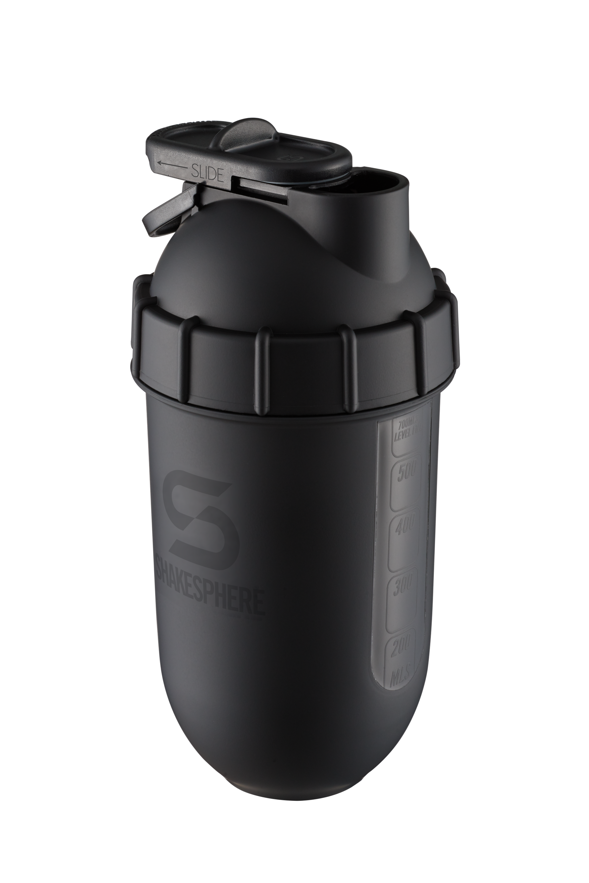 Protein shaker bottle 700mls "Tumbler View" Matte Black/Black Window