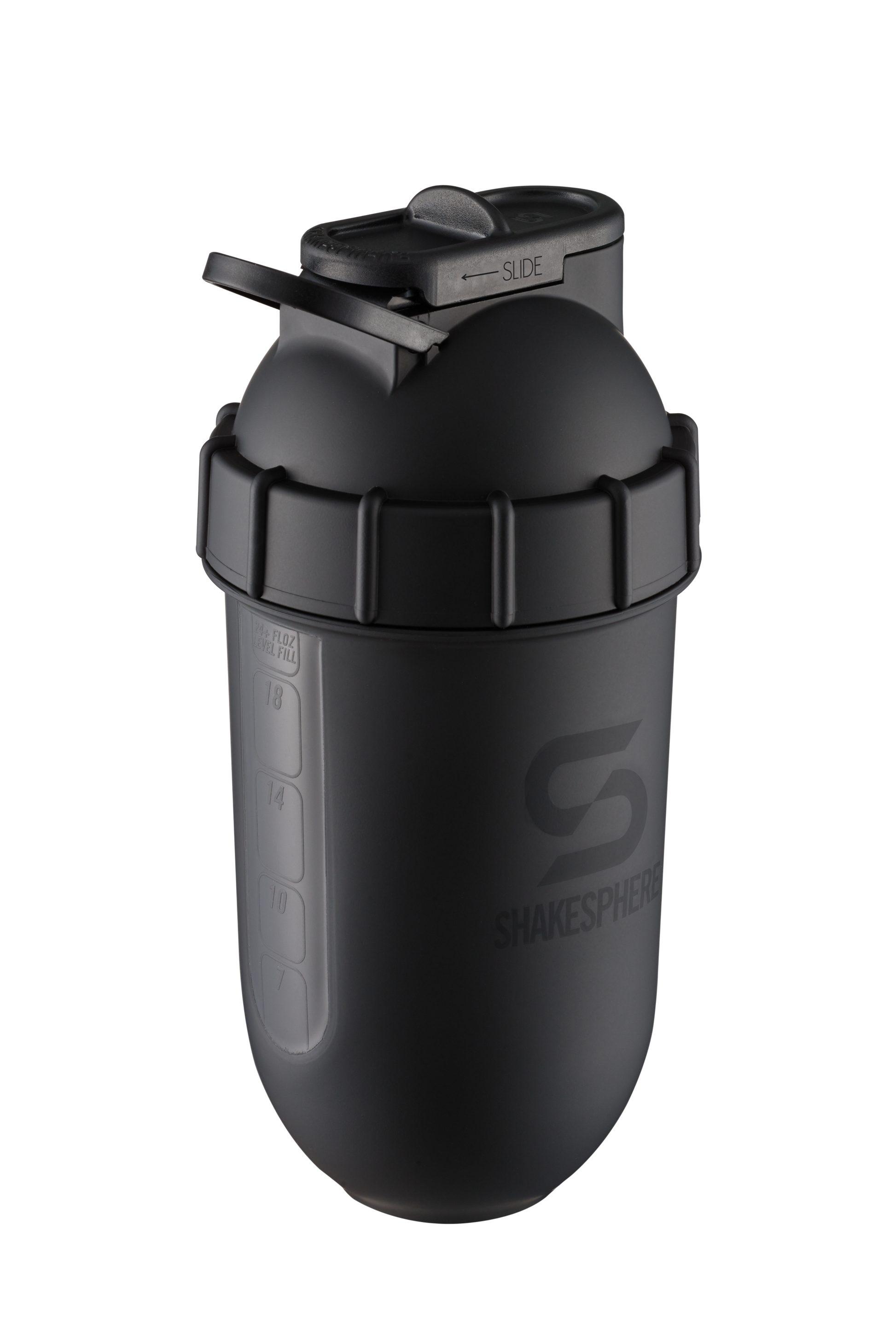 Protein shaker bottle 700mls "Tumbler View" Matte Black/Black Window