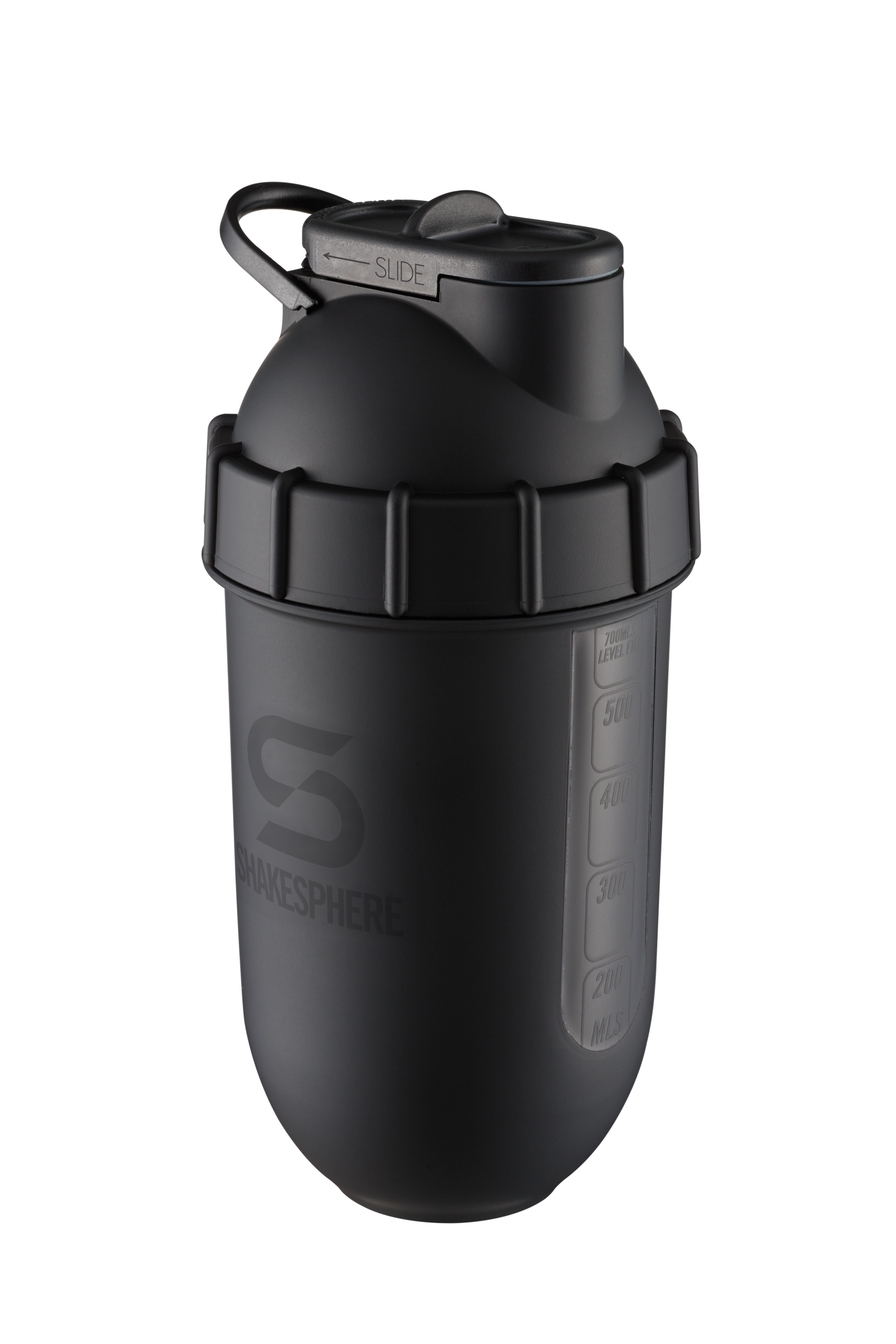 Protein shaker bottle 700mls "Tumbler View" Matte Black/Black Window