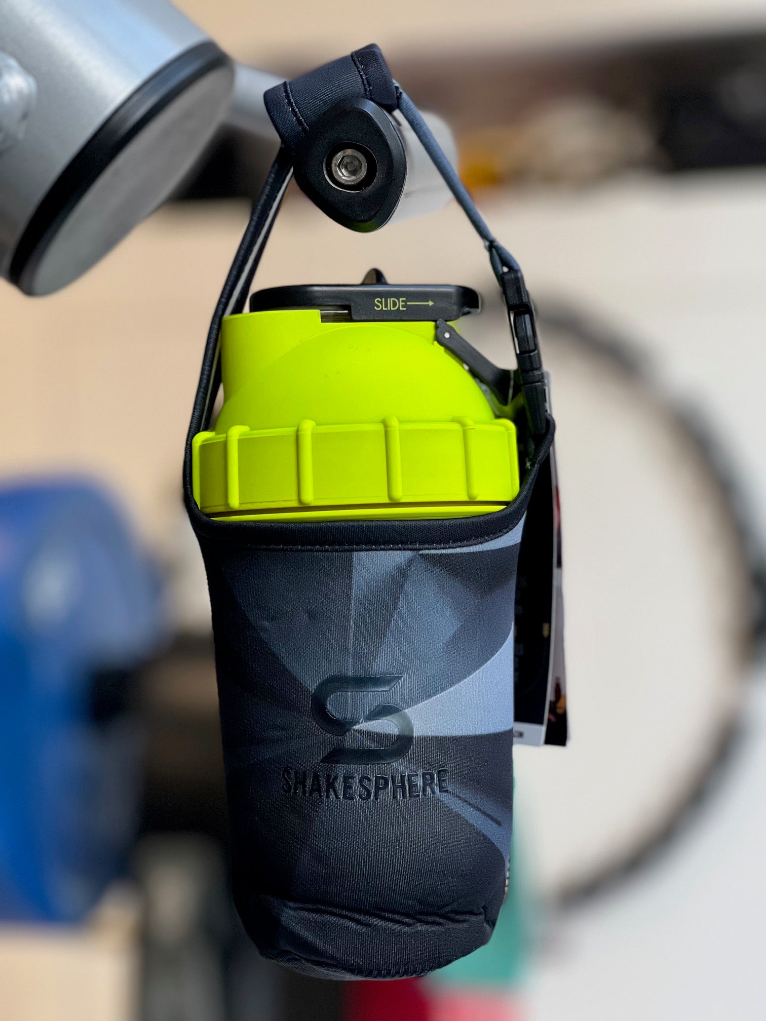 Blue & Black Triangle Neoprene Case Protein Shaker Bottle