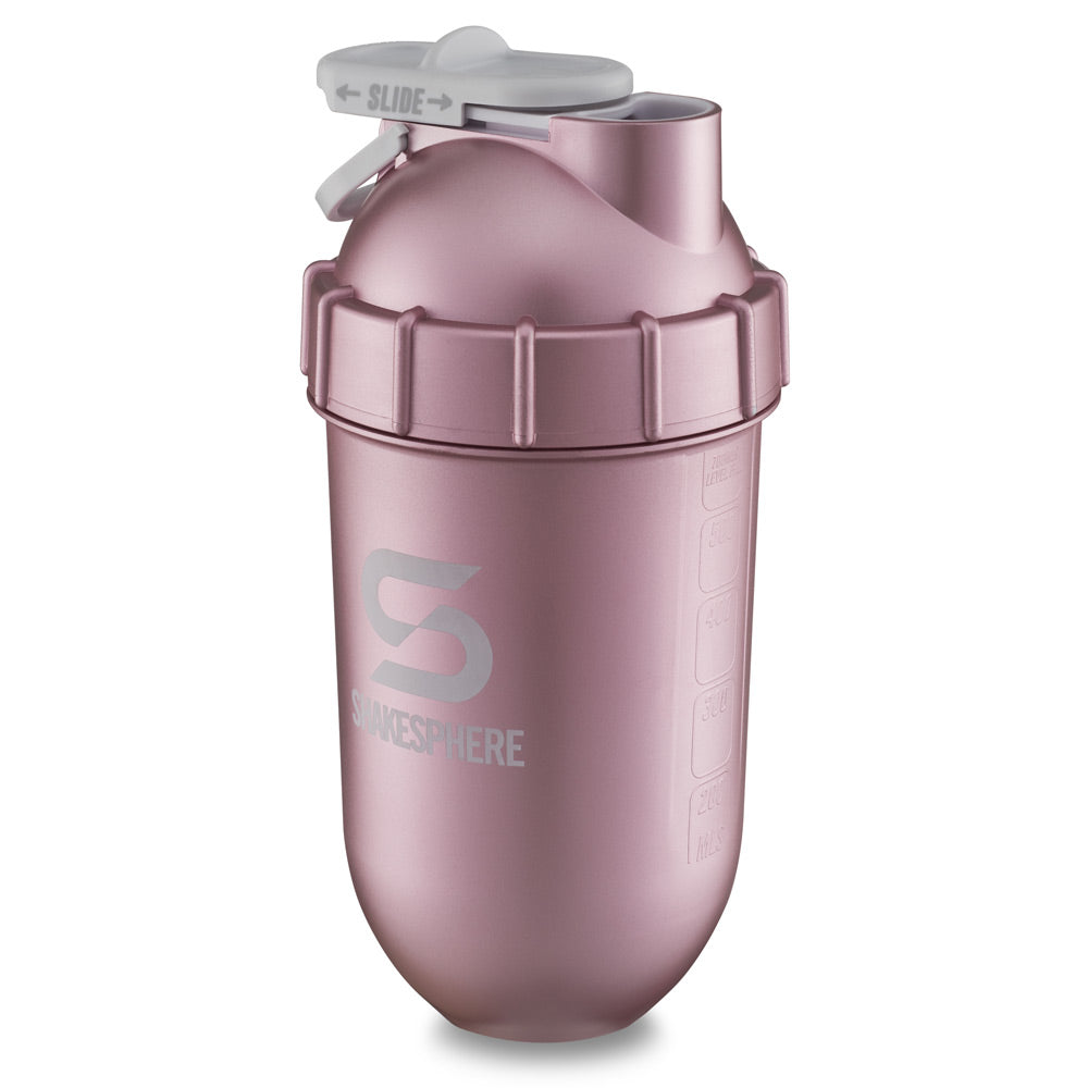 Protein shaker bottle 24.6 Fl Oz ShakeSphere Tumbler Original Pearl White/Grey Logo