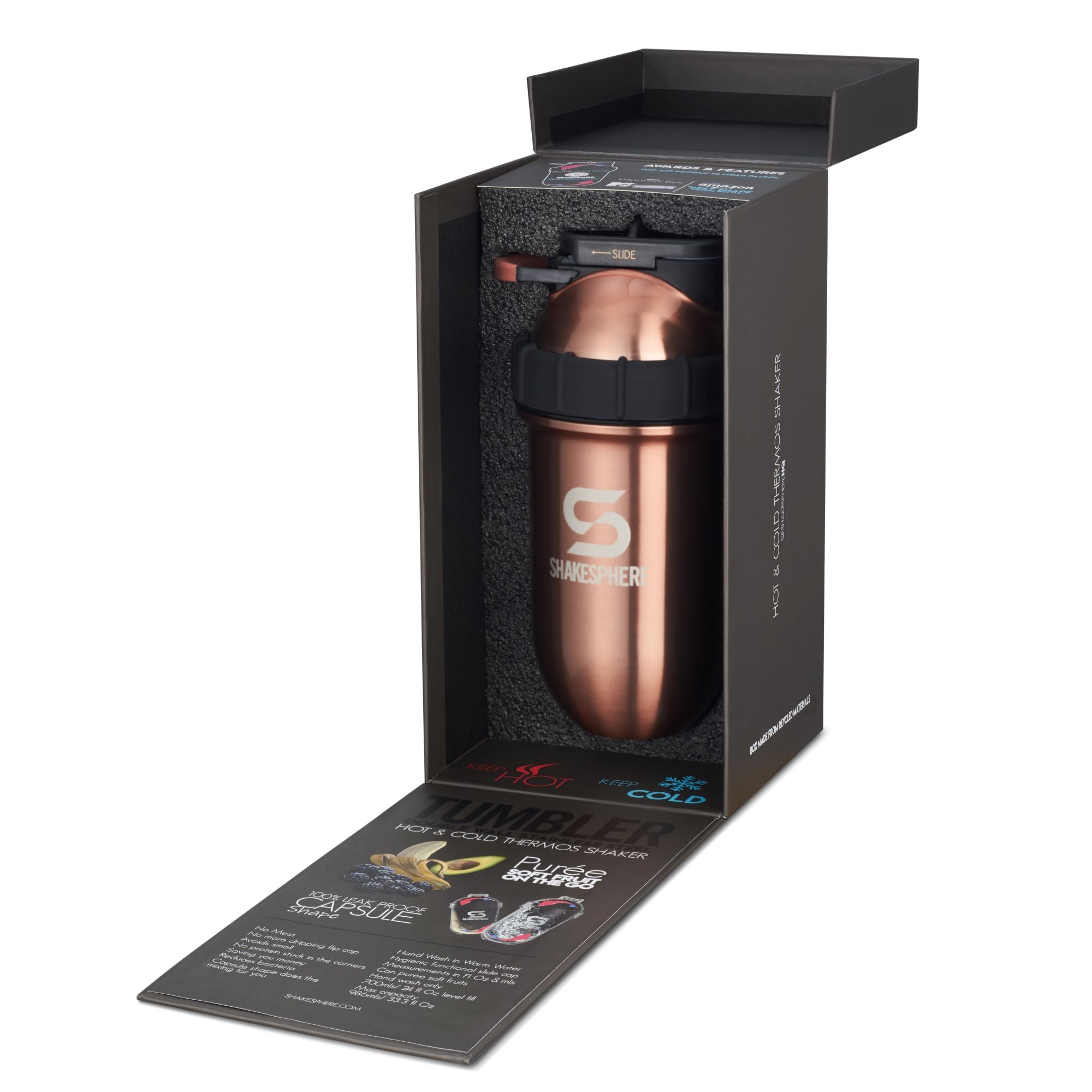 Protein shaker bottle 24.6 Fl Oz Tumbler Double Wall Steel Copper
