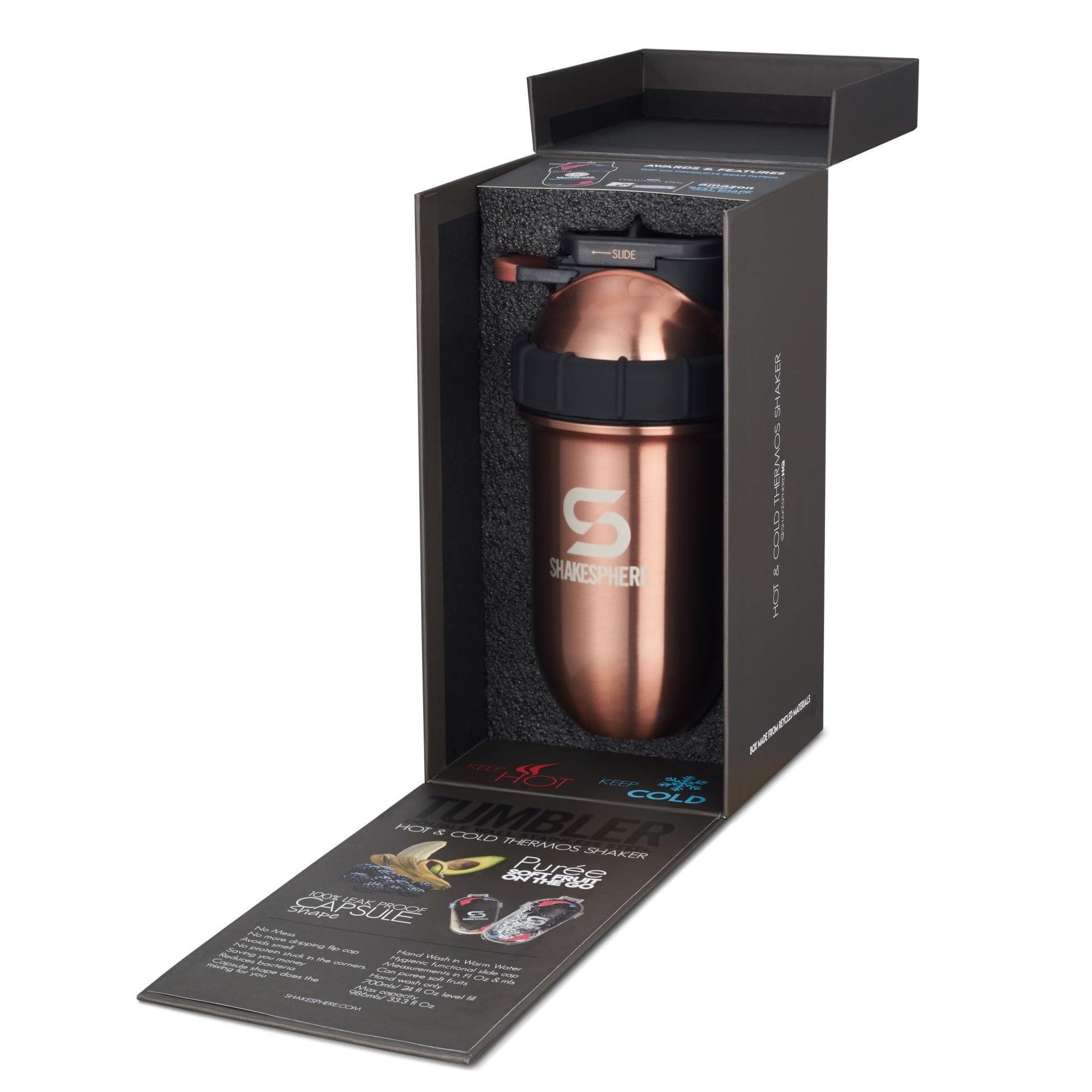 Protein shaker bottle 24.6 Fl Oz Tumbler Double Wall Steel Copper