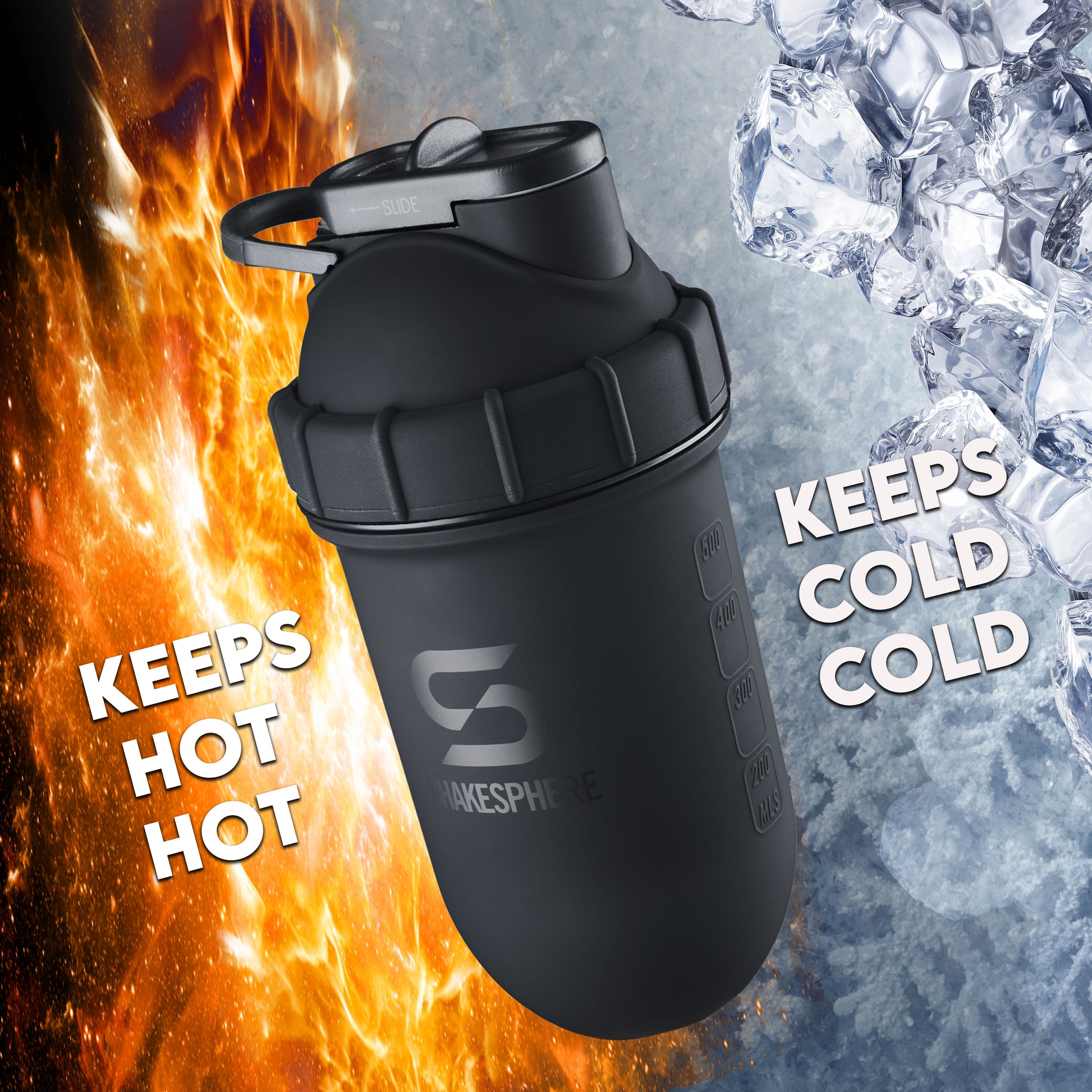 Protein shaker bottle 24.6 Fl Oz ShakeSphere Tumbler Double Wall Steel Matte Black