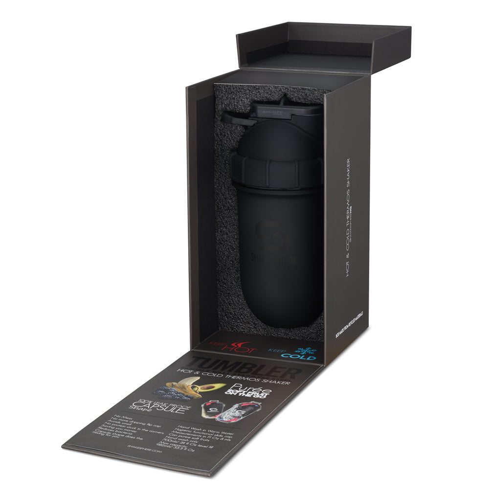 Protein shaker bottle 24.6 Fl Oz ShakeSphere Tumbler Double Wall Steel Matte Black